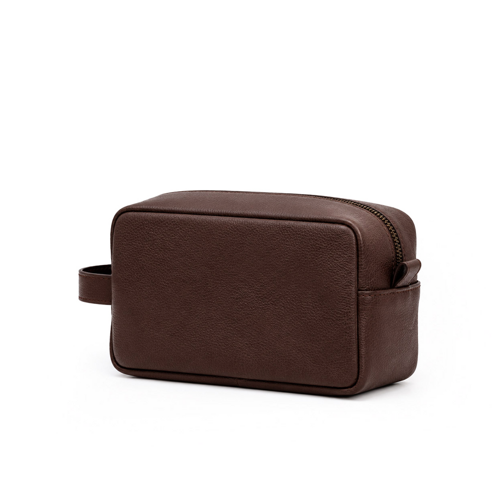 Unisex Chocolate Brown Cow Leather Dopp Kit