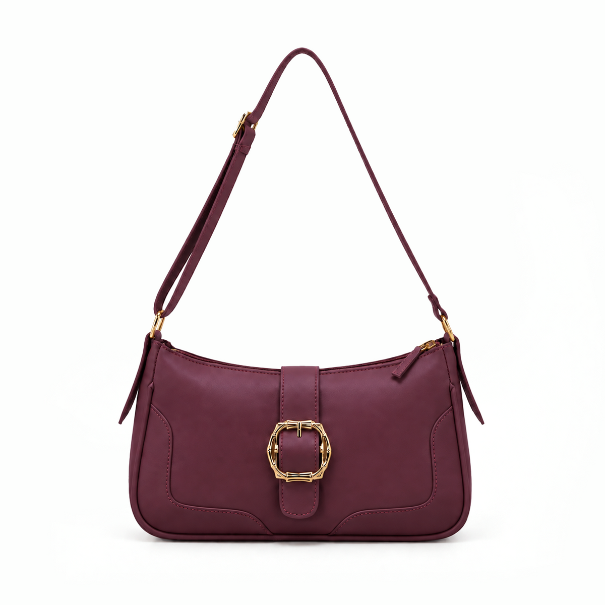 Vegan leather shoulder bag with bamboo buckle detail and gold hardware Main image
