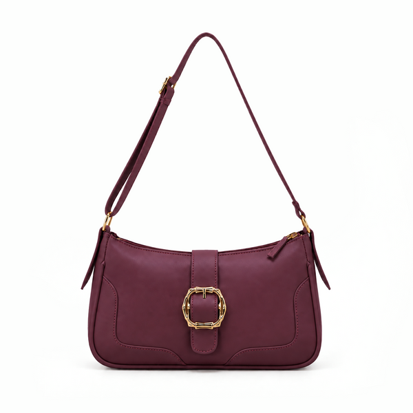 Vegan leather shoulder bag with bamboo buckle detail and gold hardware