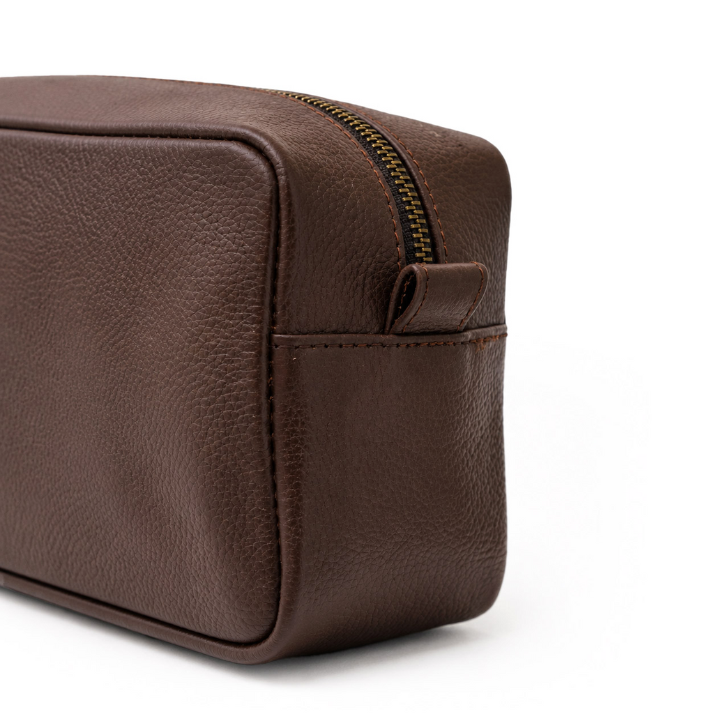 Unisex Chocolate Brown Cow Leather Dopp Kit