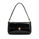 Elva Shoulder Bag with a glossy finish, decorative gold-tone clasp, front flap closure, and shoulder strap.