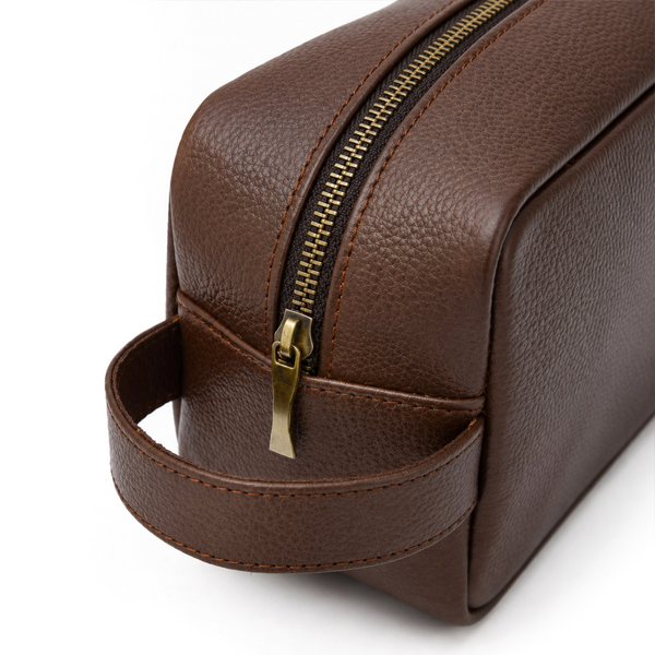 Unisex Chocolate Brown Cow Leather Dopp Kit