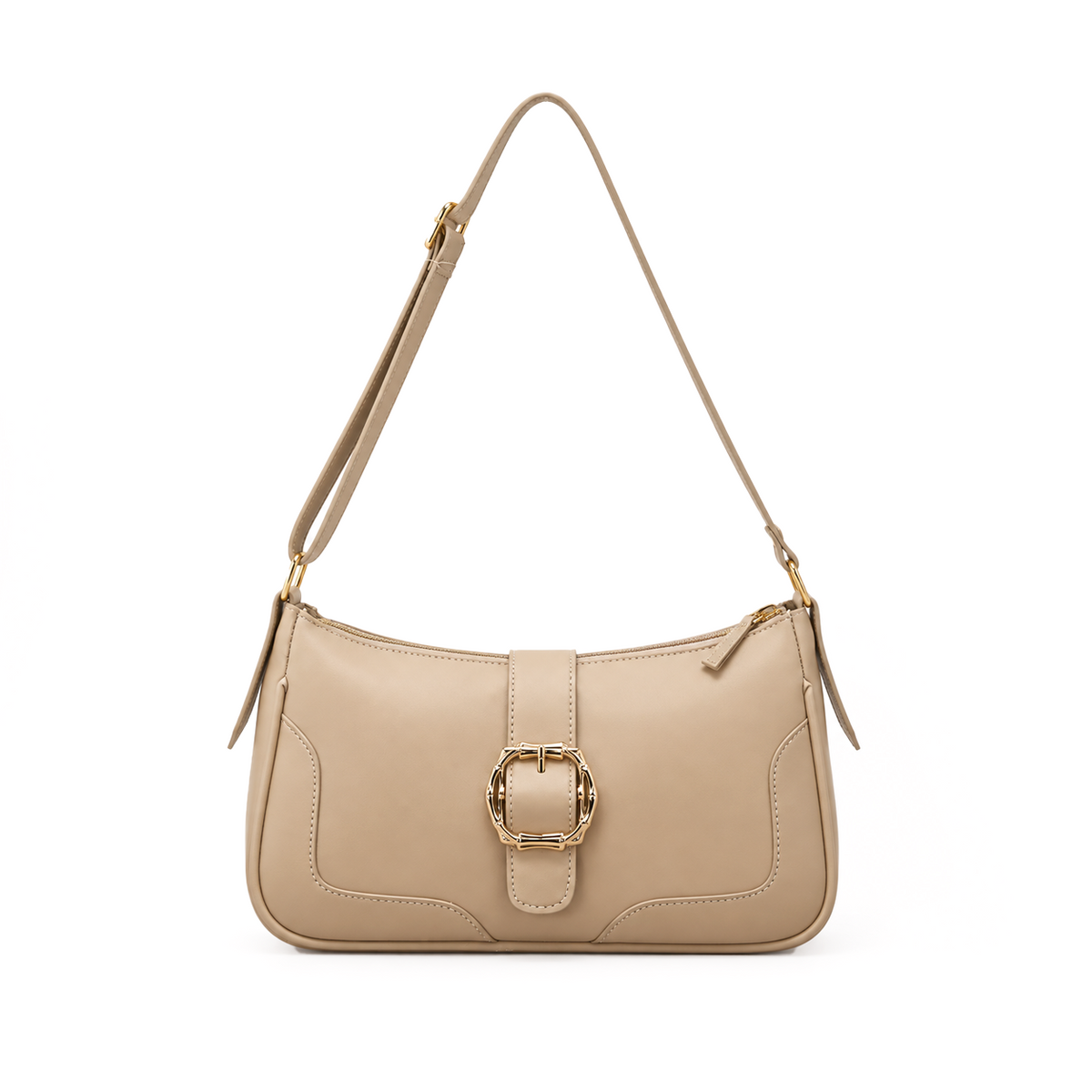 vegan leather shoulder bag with bamboo buckle detail and gold hardware Main image