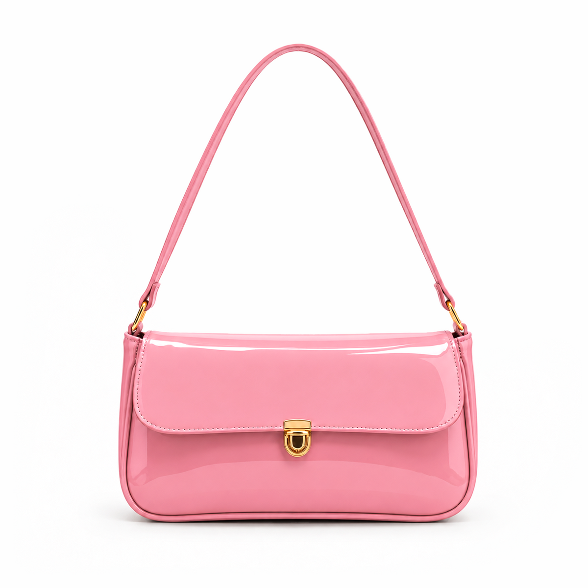 Shop the Elva Shoulder Bag by Bagcio. Discover an elegant women's shoulder bag with a glossy finish, gold-tone hardware, and a stylish front flap design.