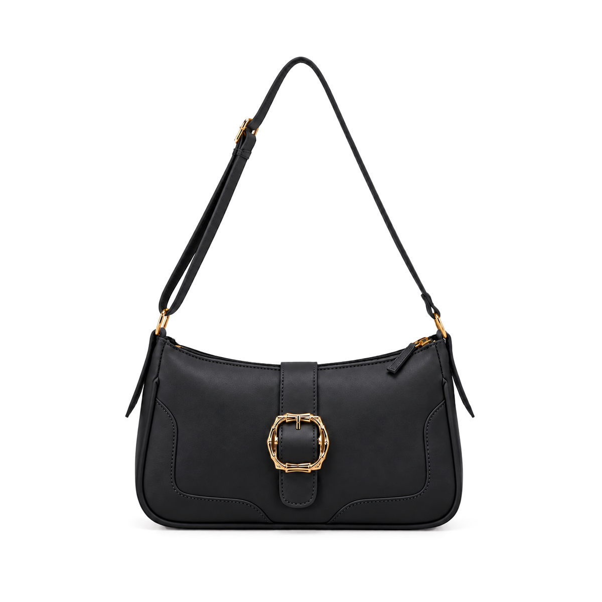 vegan leather shoulder bag with bamboo buckle detail and gold hardware Main image
