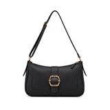 vegan leather shoulder bag with bamboo buckle detail and gold hardware