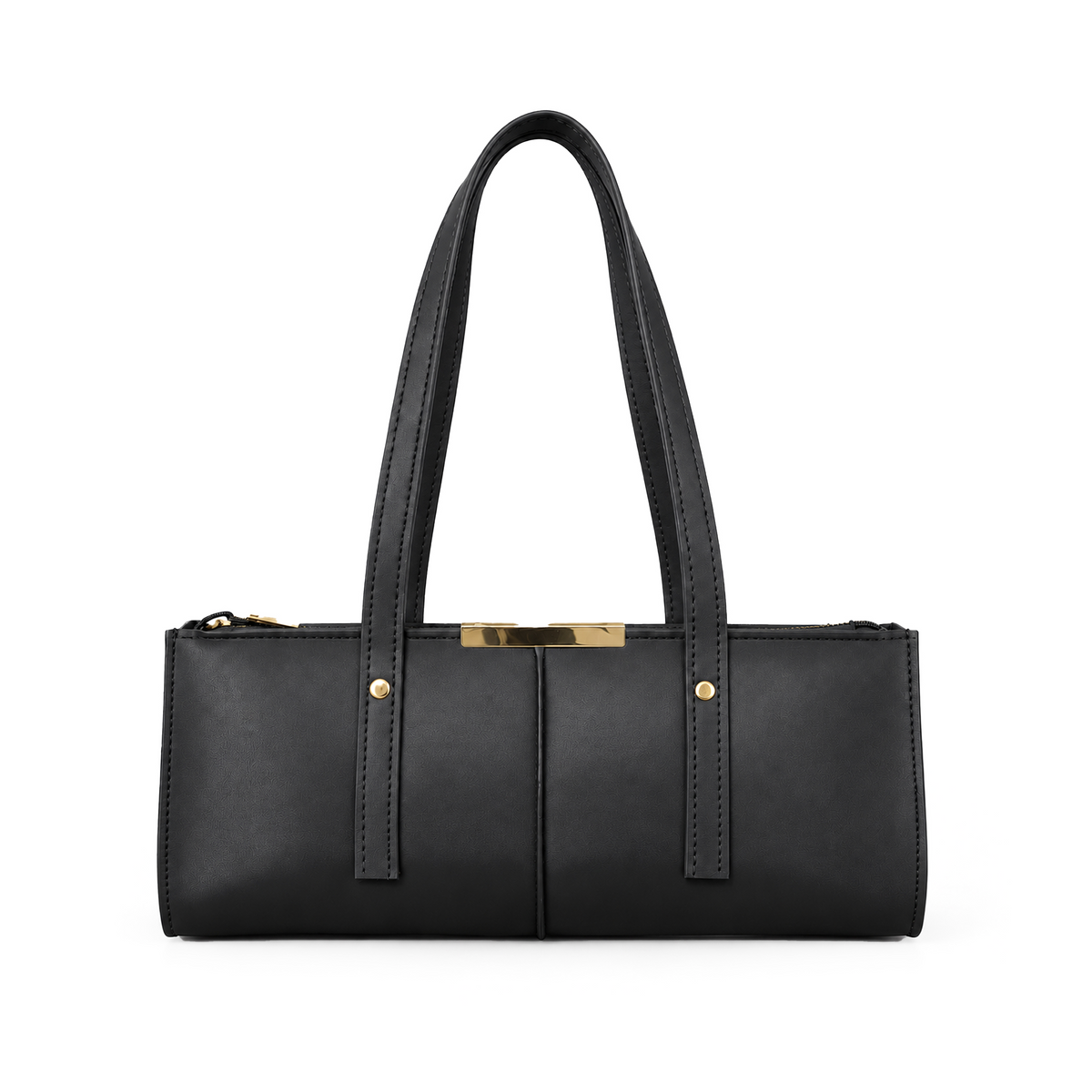 Bagcio Riva Shoulder Bag in red, front view with twin long handles, top zip closure and gold-tone detailing. Main image