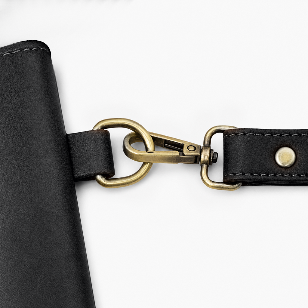 Black Cognac PU Leather Wristlet Clutch Bag – Smooth Finish Pouch with Detachable Strap, Brass Hardware & Branded Patch Secondary image