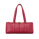 Bagcio Riva Shoulder Bag in red, front view with twin long handles, top zip closure and gold-tone detailing.