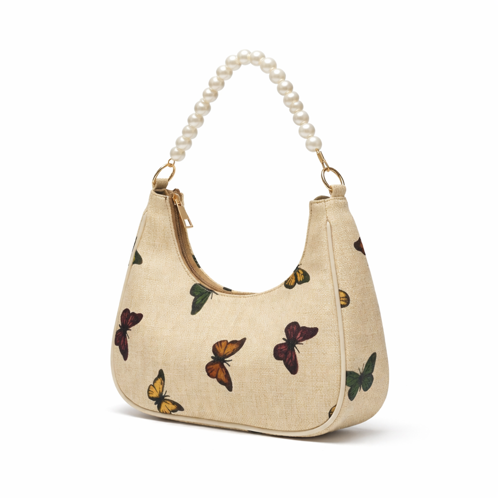 Butterfly Print Shoulder Bag with Pearl Handle Secondary image