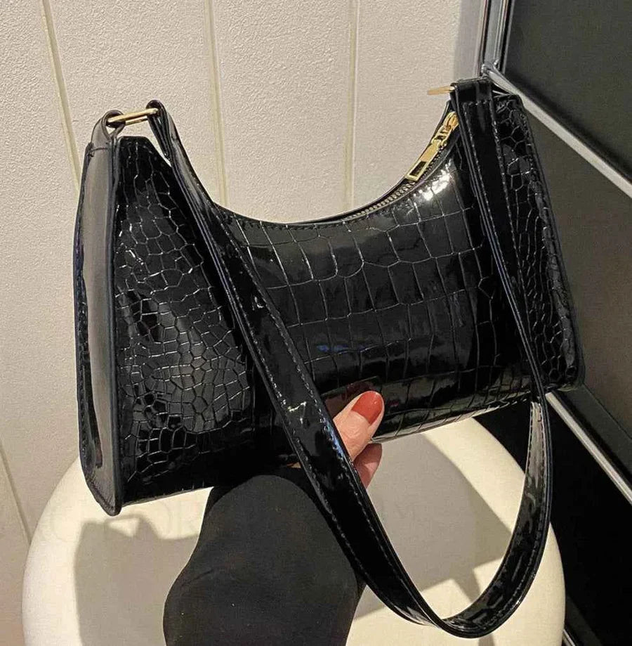 Croc-Embossed Baguette Bag