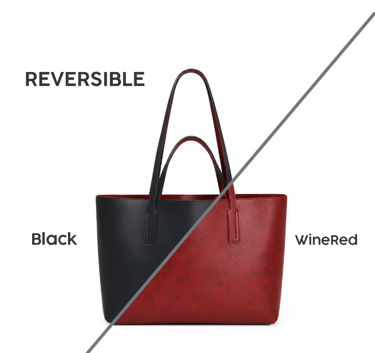 Reversible Luxe Tote: Black & Wine Red Main image