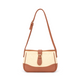 Bagcio Hazel shoulder bag with a beige textured panel, tan trim, adjustable tan strap and gold-tone front buckle.
