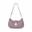 Front view of a mauve half moon shoulder bag with gold-tone chain links and a turn-lock clasp on a white background.